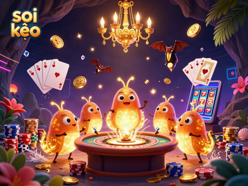 Soi kèo betting strategy illustrated with glowing glowworms in a vibrant casino scene.
