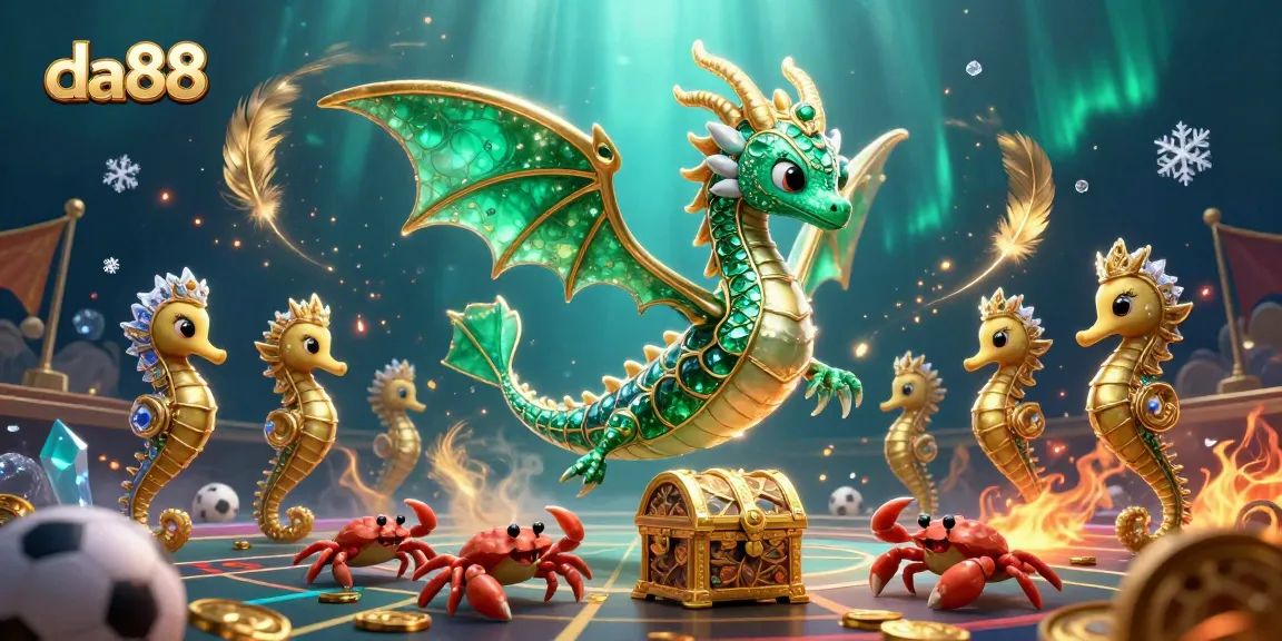 Experience thrilling sports wagering at da88 with a dynamic scene of dragon guardians and energetic betting elements.