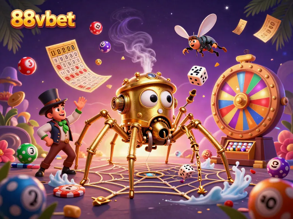 Engage with 88vbet's vibrant gambling world filled with colorful lottery balls and dynamic casino elements.