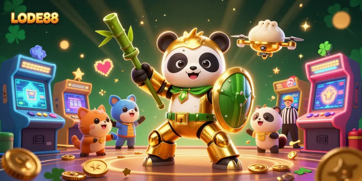 Engage with LODE88's dynamic gaming arena featuring unique 3D characters and vibrant casino elements.